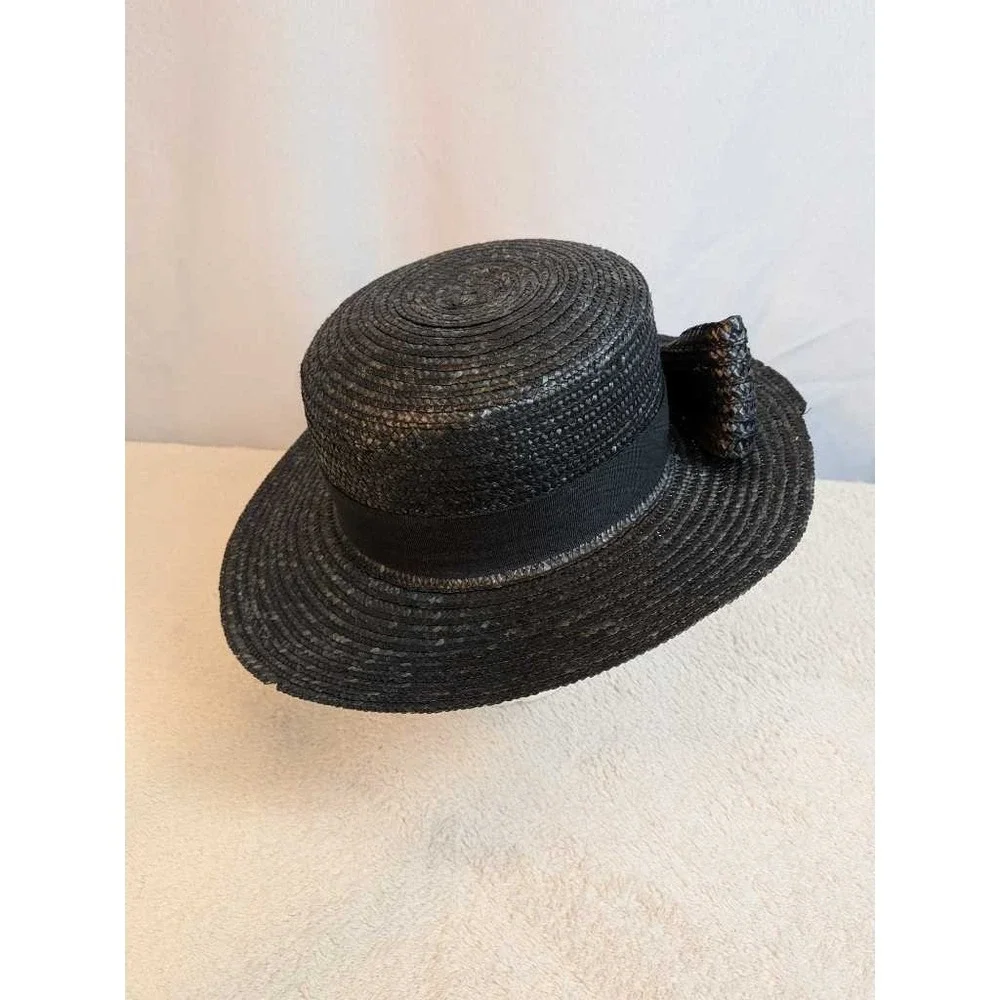 Betmar Black Straw Hat Womens Bow Accent Made in Italy Fashion Sun Hat - Picture 4 of 14
